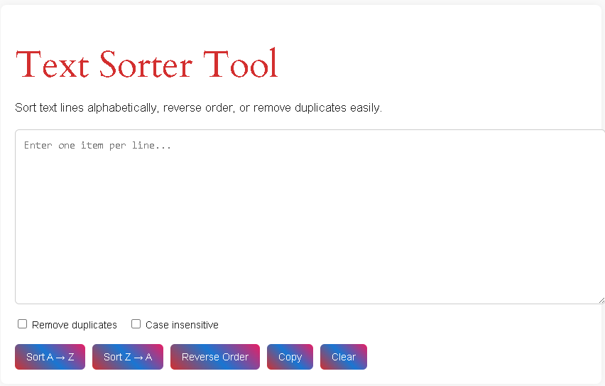 Text Sorter Tool - Tool Zara